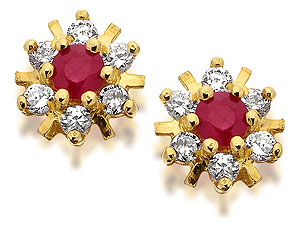 9ct Gold Ruby And Cubic Zirconia Earrings 8mm -