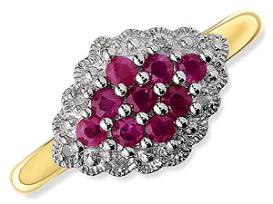 9ct gold Ruby and Diamond Cluster Cushion Ring 047414-J