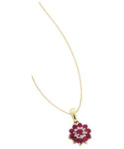 9ct gold Ruby and Diamond Cluster Pendant