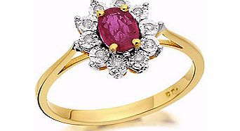 9ct Gold Ruby And Diamond Cluster Ring - 047420