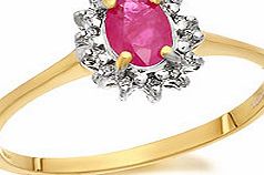 9ct Gold Ruby And Diamond Cluster Ring - 047422