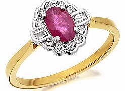 9ct Gold Ruby And Diamond Cluster Ring 15pts -