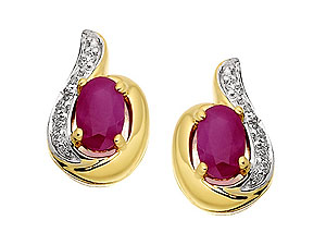 9ct Gold Ruby and Diamond Curl Earrings 045473