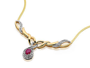 9ct gold Ruby and Diamond Dropper Necklet 049514