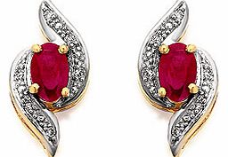 9ct Gold Ruby And Diamond Earrings 13mm - 049434