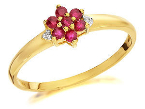 Ruby And Diamond Flower Cluster Ring -
