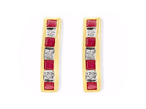 9ct Gold Ruby and Diamond Half Hoop Earrings