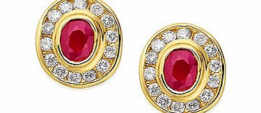 9ct Gold Ruby And Diamond Oval Cluster Earrings