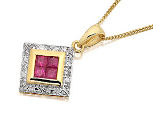 9ct gold Ruby and Diamond Pendant and Chain 049715