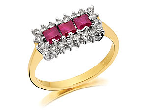 9ct gold Ruby and Diamond Rectabgular Cluster Ring 047407-L