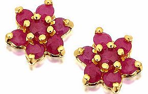 9ct Gold Ruby Cluster Earrings 7mm - 070489
