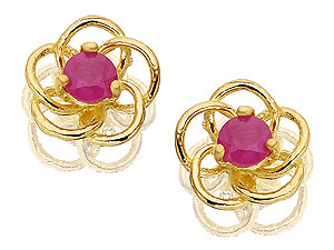 Ruby Flower Earrings 5mm - 070208
