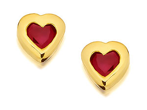 9ct Gold Ruby Heart Earrings - 070609