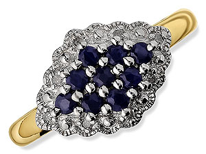 9ct gold Sapphire and Diamond Cluster Cushion Ring 046713-N