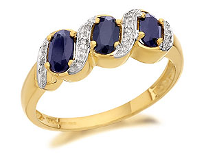 9ct Gold Sapphire And Diamond Three Band Ring -