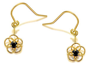 9ct Gold Sapphire Flower Hook Wire Drop Earrings
