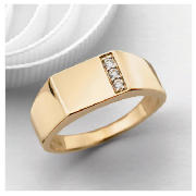 9ct Gold Single Row Cubic Zirconia Gents Ring, P