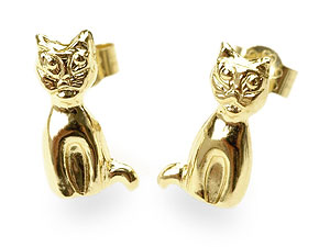 9ct gold Sophisticated Cat Stud Earrings 070382