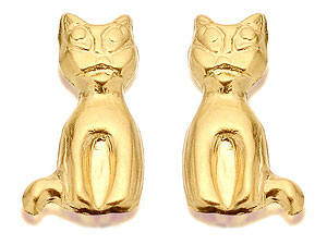 9ct Gold Sophisticated Cat Stud Earrings 9mm