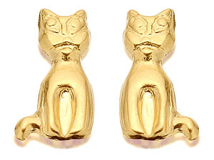9ct Gold Sophisticated Cat Stud Earrings 9mm