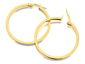 9ct Gold Squared Edge Hoop Earrings 32mm - 074152