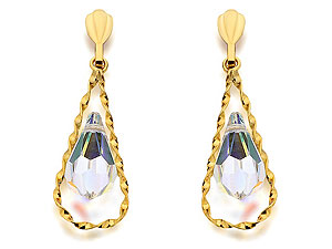 9ct Gold Swarovski Crystal Drop Earrings 27mm -