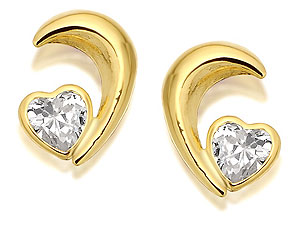 9ct Gold Swirl And Heart Cubic Zirconia Earrings