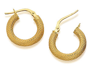 9ct Gold Textured Finish Hoop Earrings - 074193
