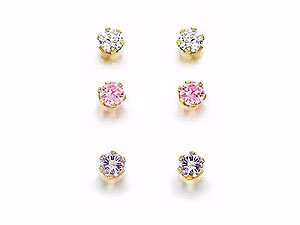 9ct Gold Three Colour Cubic Zirconia Earring