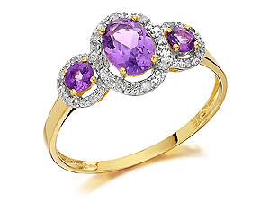9ct Gold Trilogy Amethyst And Diamond Cluster