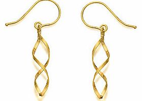 9ct Gold Twist Hook Wire Drop Earrings 27mm
