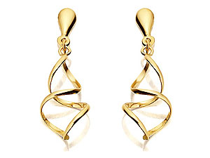 9ct Gold Twisted Double Spiral Drop Earrings