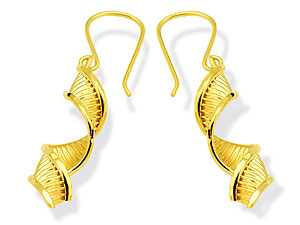 9ct gold Twisted Ladder Drop Hook Wire Earrings