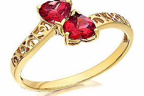 9ct Gold Two Touching Garnet Heart Ring - 180928