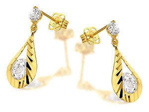 9ct Gold White Cubic Zirconia Tear Drop Earrings