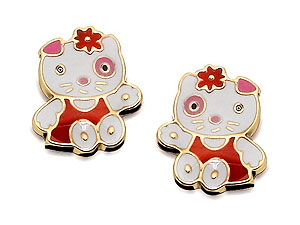 9ct Gold White, Red And Pink Enamel Kitten