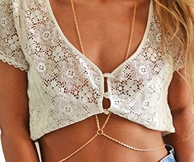 Bikini Beach Crossover Harness Necklace Waist Belt Belly Rock Body Chain (Silver)