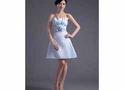 A-line Backless Strapless 3D-flower Satin Mini