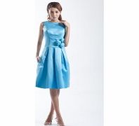 A-line Bateau 3D-flower Draped Knee-length Satin