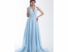 A-line Halter Backless Beading Draped