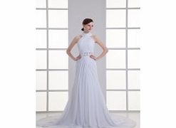 A-line Halter Pleat Beading Cathedral Train