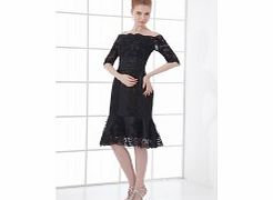 A-line Off-shoulder Bateau Beaded Knee-length