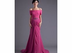 A-line Off-shoulder Bateau Beaded Sweep Train
