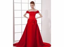 A-line Off-shoulder Bow Cathedral Train Satin