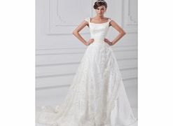 A-line Off-shoulder Pleat Cathedral Train Lace