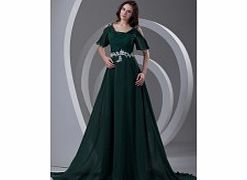 A-line Off-shoulder Short-sleeves Beading Pleat