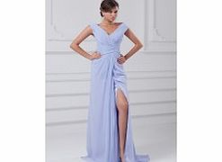 A-line Off-shoulder V-neck Crossed Pleat Side