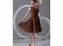 A-line One-shoulder Pleat Draped Ankle-knee