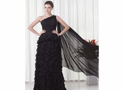 A-line One-shoulder Ribbon Beading layered