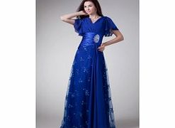 A-line Pleated V-neck Short-sleeve Beading Side